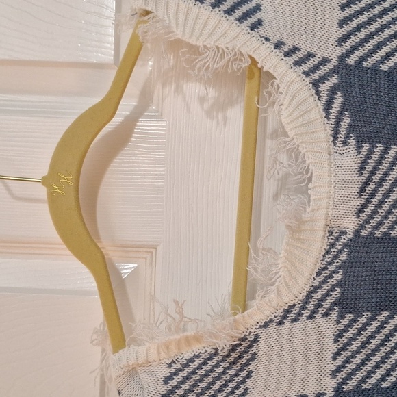 NWOT JUST POLLY New York plaid BLUE WHITE frayed pullover sweater XLG - Picture 10 of 13